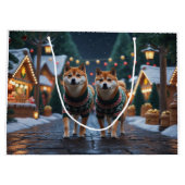 Shiba Inu Dogs Christmas Snow Holiday Groot Cadeauzakje (Achterkant)