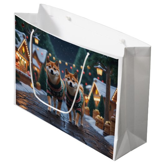 Shiba Inu Dogs Christmas Snow Holiday Groot Cadeauzakje (Voorkant Gekanteld)