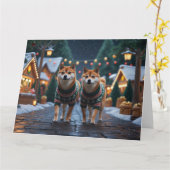 Shiba Inu Dogs Kerstmis Sneeuw Vakantie Kaart (Gele Bloem)