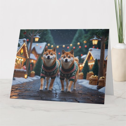Shiba Inu Dogs Kerstmis Sneeuw Vakantie Kaart (Voorkant)