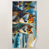 Shiba Inu door het kustontwerp van Rich AMeN Gill Strandlaken (Voorkant)