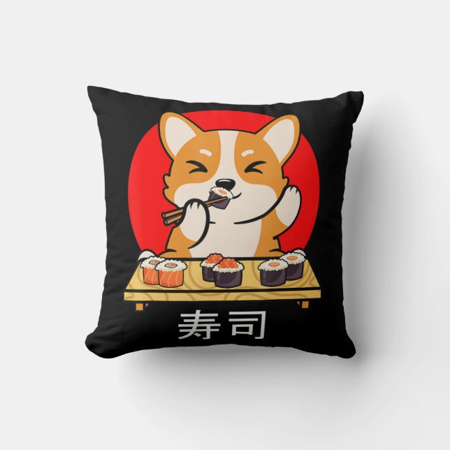 Shiba Inu eet sushi Kawaii Neko Gift Anime Kussen (Voorkant)