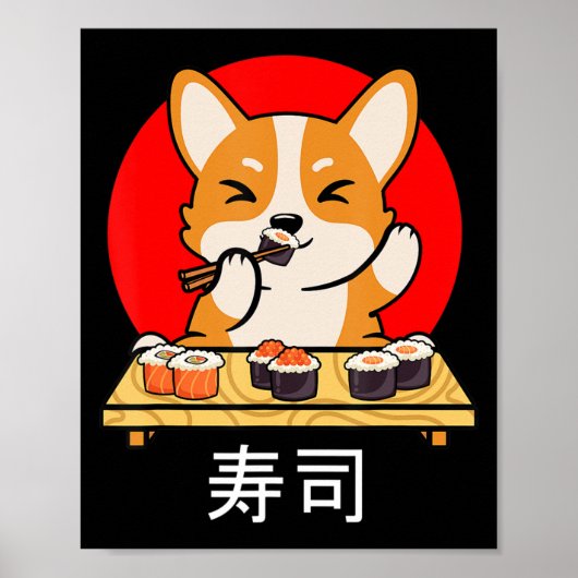 Shiba Inu eet sushi Kawaii Neko Gift Anime Poster (Voorkant)
