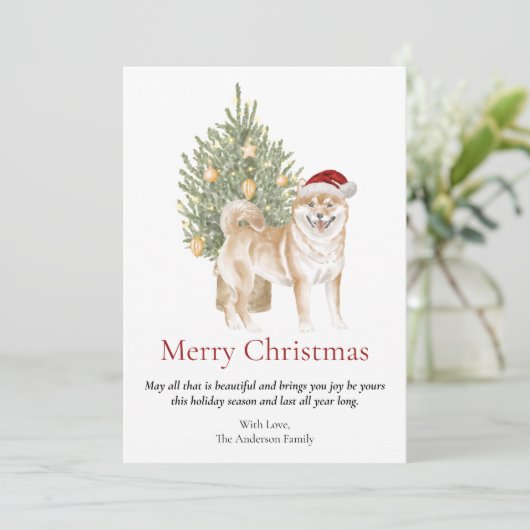 Shiba Inu en Kerstboom Pet Dog Feestdagenkaart (Staand voorkant)