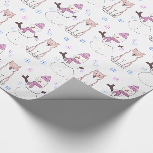 Shiba Inu en Snowman Cadeaupapier (Hoek)