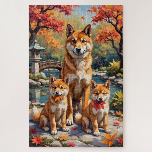 Shiba Inu Esdoorntuin Kunst Legpuzzel (Verticaal)