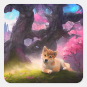 Shiba Inu Fantasy Anime Vierkante Sticker (Voorkant)