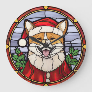 Shiba Inu Gebrandschilderd Glas Kerstmis Grote Klok