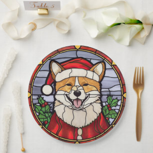 Shiba Inu Gebrandschilderd Glas Kerstmis Papieren Bordje