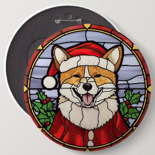 Shiba Inu Gebrandschilderd Glas Kerstmis Ronde Button 6,0 Cm