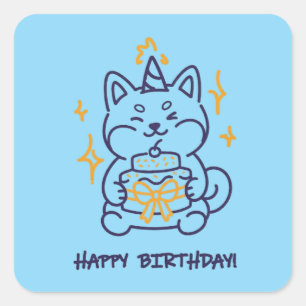 Shiba Inu Gelukkige Verjaardag Retro Honden Kunst Vierkante Sticker