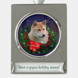 Shiba Inu gepersonaliseerde kerst Verzilverd Banner Ornament