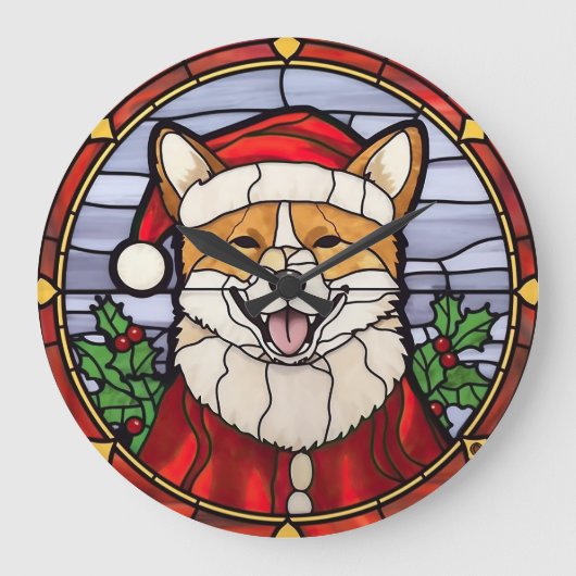 Shiba Inu Glas in lood Kerst Grote Klok (Voorkant)