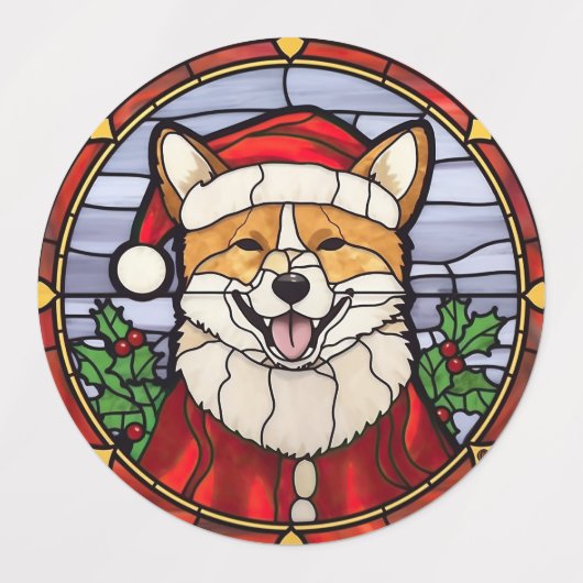 Shiba Inu Glas in lood Kerst Labels (Design 2)