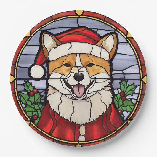 Shiba Inu Glas in lood Kerst Papieren Bordje (Voorkant)