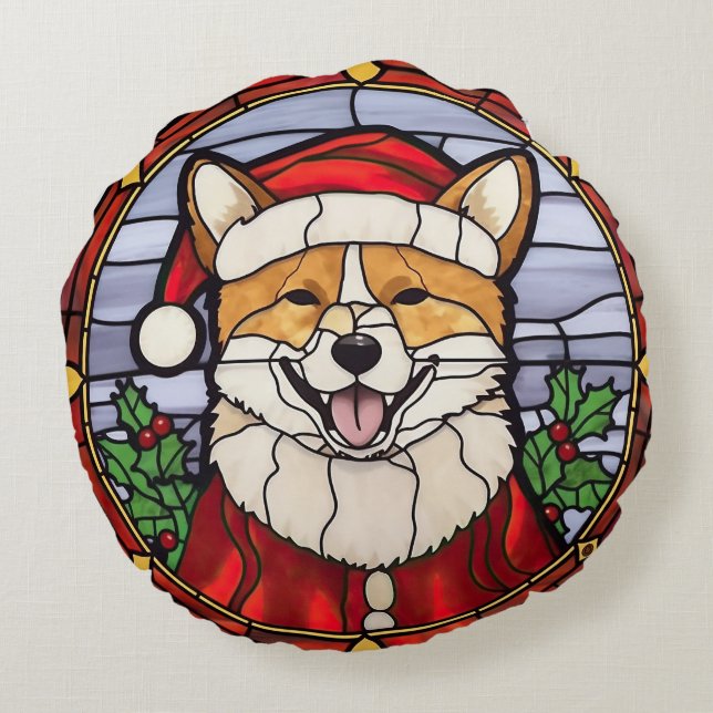 Shiba Inu Glas in lood Kerst Rond Kussen (Achterkant)