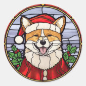 Shiba Inu Glas in lood Kerst Ronde Sticker (Voorkant)