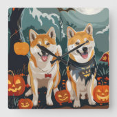 Shiba Inu Halloween Spoken Vierkante Klok (Voorkant)