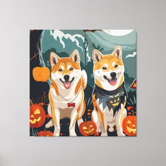 Shiba Inu Halloween Spooky Canvas Afdruk (Voorkant)