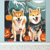 Shiba Inu Halloween Spooky Canvas Afdruk (Insitu (Houten vloer))