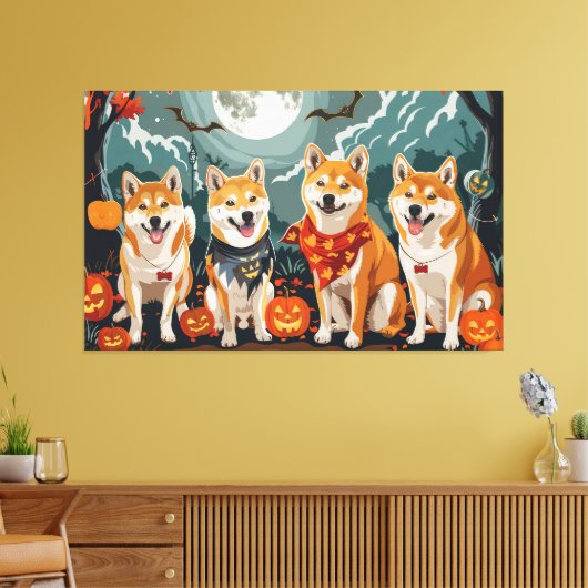 Shiba Inu Halloween Spooky Canvas Afdruk (Insitu (Woonkamer))