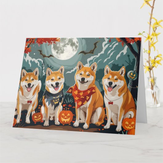 Shiba Inu Halloween Spooky Kaart (Gele Bloem)