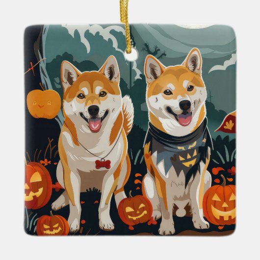 Shiba Inu Halloween Spooky Keramisch Ornament (Voorkant)