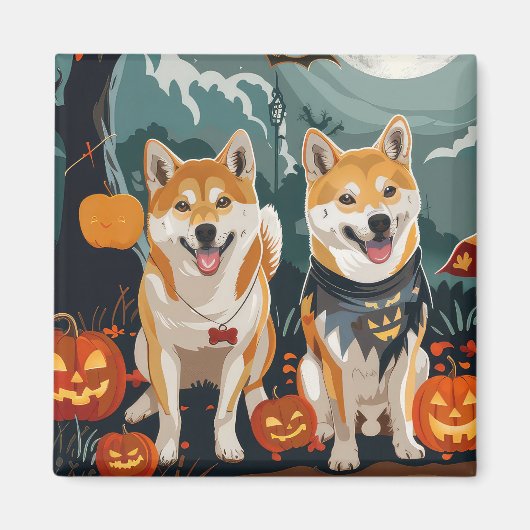 Shiba Inu Halloween Spooky Magneet (Voorkant)
