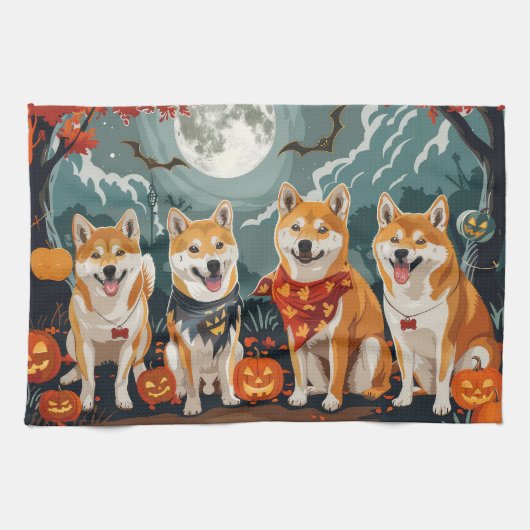 Shiba Inu Halloween Spooky Theedoek (Horizontaal)