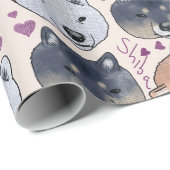 Shiba Inu Hand-Drawn Cartoon Head Cadeaupapier (Rol Hoek)