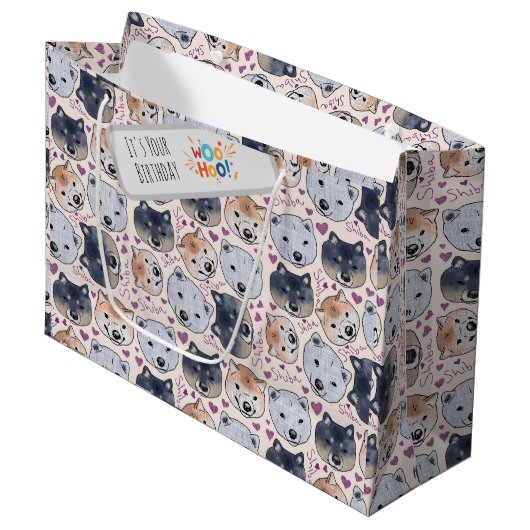 Shiba Inu Hand-Drawn Cartoon Head Groot Cadeauzakje (Voorkant Gekanteld)