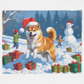 Shiba Inu hardlopen in de sneeuw met kerst Pet Fleece Deken (Voorkant (Horizontaal))