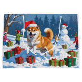 Shiba Inu hardlopen in de sneeuw met kerst Pet Groot Cadeauzakje (Voorkant)