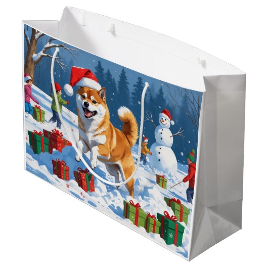 Shiba Inu hardlopen in de sneeuw met kerst Pet Groot Cadeauzakje (Achterkant Gekanteld)