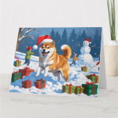 Shiba Inu hardlopen in de sneeuw met kerst Pet Kaart (Voorkant)