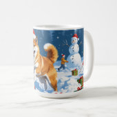Shiba Inu hardlopen in de sneeuw met kerst Pet Koffiemok (Voorkant rechts)