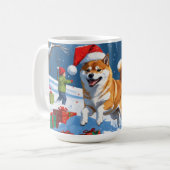 Shiba Inu hardlopen in de sneeuw met kerst Pet Koffiemok (Voorkant links)