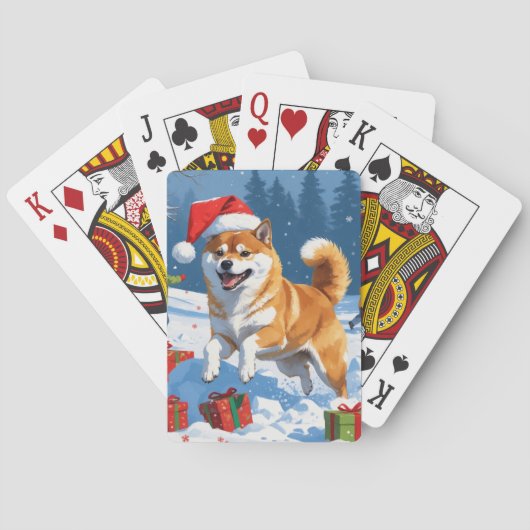 Shiba Inu hardlopen in de sneeuw met kerst Pet Pokerkaarten (Achterkant)