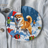 Shiba Inu hardlopen in de sneeuw met kerst Pet Ronde Button 6,0 Cm (In situ)