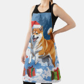 Shiba Inu hardlopen in de sneeuw met kerst Pet Schort (Insitu)