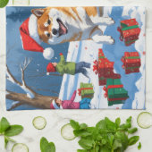 Shiba Inu hardlopen in de sneeuw met kerst Pet Theedoek (Gevouwen)