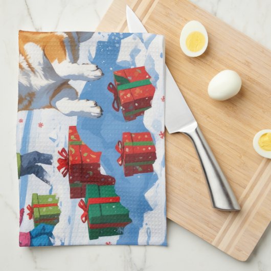 Shiba Inu hardlopen in de sneeuw met kerst Pet Theedoek (Quarter Fold)