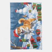 Shiba Inu hardlopen in de sneeuw met kerst Pet Theedoek (Verticaal)