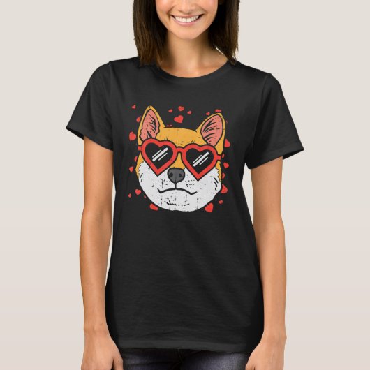 Shiba Inu hartbril Valentijnsdag Japans T-shirt (Voorkant)