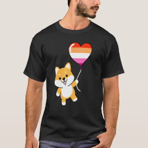 Shiba Inu Heart Balloon Oranje Roze Lesbian 1 T-shirt