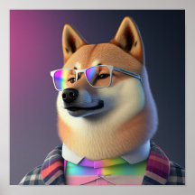 Shiba Inu Hipster Dog Poster