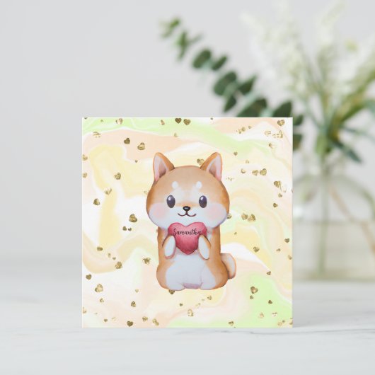 Shiba Inu Holding A Heart (Staand voorkant)