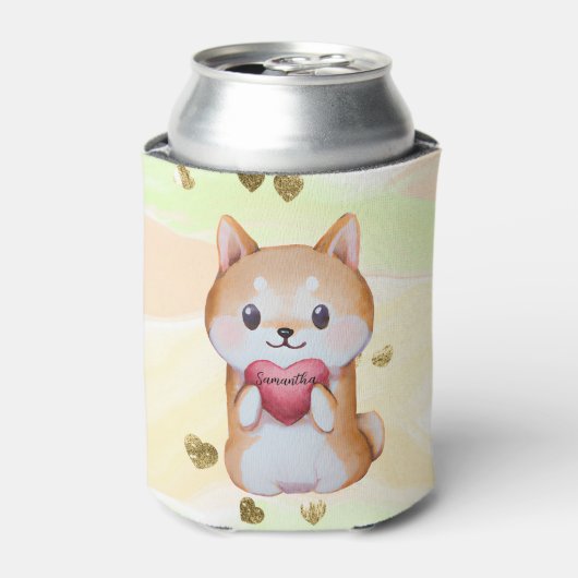 Shiba Inu Holding A Heart Blikjeskoeler (Blikje Voorkant)