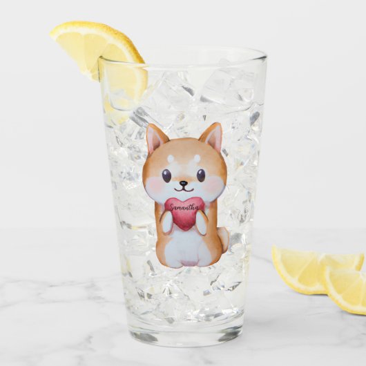 Shiba Inu Holding A Heart Glas (Voorkant ijs)