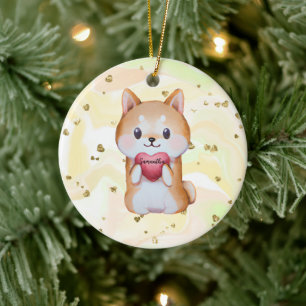 Shiba Inu Holding A Heart Keramisch Ornament